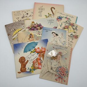 Vintage 1940s Wedding Shower Card Lot of 10 Hallmark Rustcraft Used Ephemera